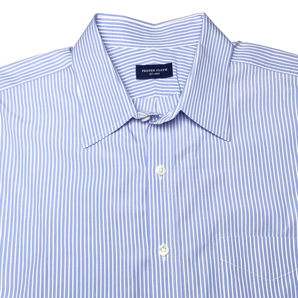 Proper Cloth Dress Shirt MTM French Cuff Blue White Stripe